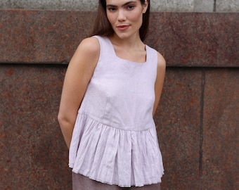 SLEEVELESS PEPLUM TOP for Women, Peplum Tank Top, Square Neck Linen Top, Linen Crop Top