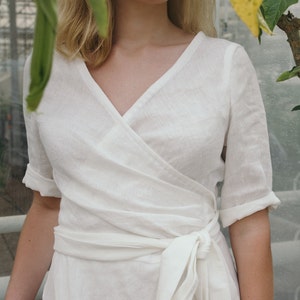 White Linen Dress EMILY, Boho linen dress, casual wedding linen dress, bridesmaid clothing image 9