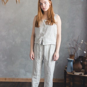 High waisted LINEN PANTS waistband elastic image 5