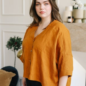 Oversized Linen Top NONA, V neck Top, Loose Fitting Top image 5