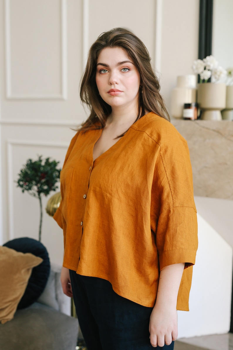 Oversized Linen Top NONA, V neck Top, Loose Fitting Top image 5