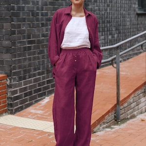 Ready to Ship Linen Pants Set for Women, Matching Co-Ord Outfit, Relaxed Summer Travel Look, Two Piece Minimalist Clothing