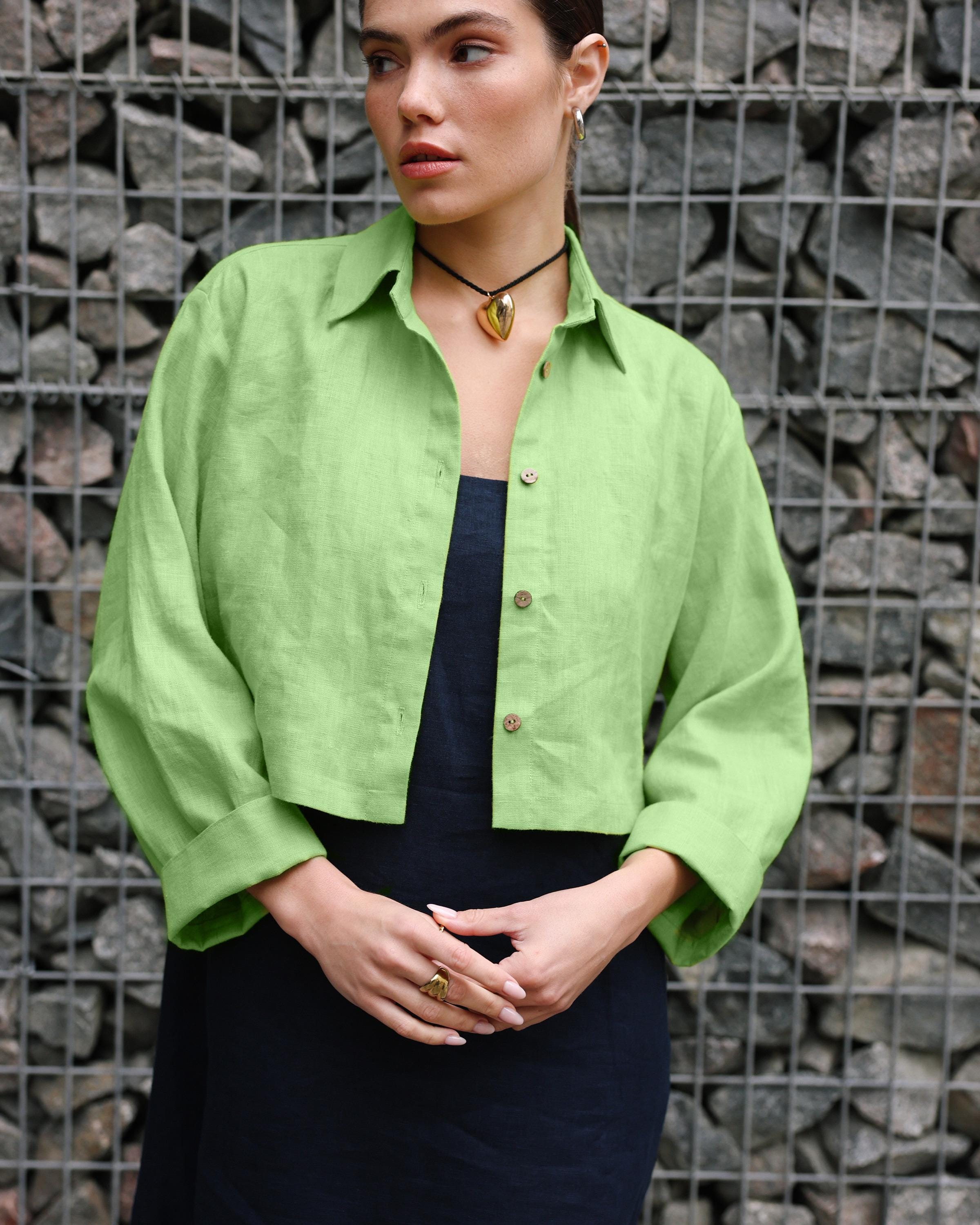 ◆citybreeze◆ Cutout Linen Layered T-ShirtLIGHT GREEN Ready to Ship Cropped Linen Shirt for Women Size S, Spring