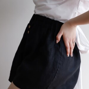 Tuman High Waisted Shorts, Black Linen Shorts for Women, Wide Leg Shorts image 4