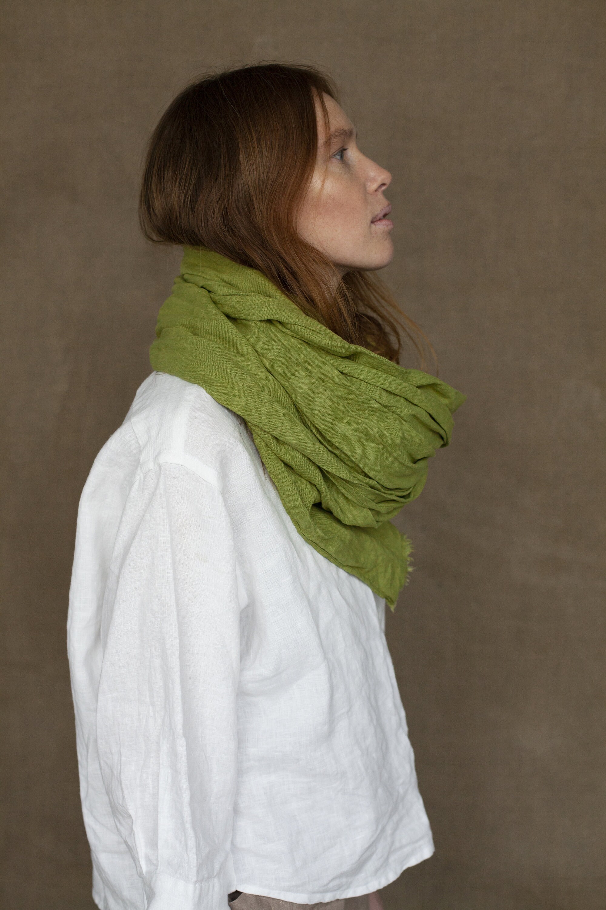 GREEN LINEN SCARF Washed Linen Scarf Linen Shawl Unisex Etsy