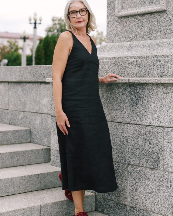 black linen strap dress Montserrat Dress