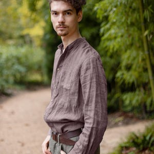 Ready to Ship Linen Shirt Men with Long Sleeves, Mandarin Collar Shirt for Men, Oxfords Button downs Linen Shirt