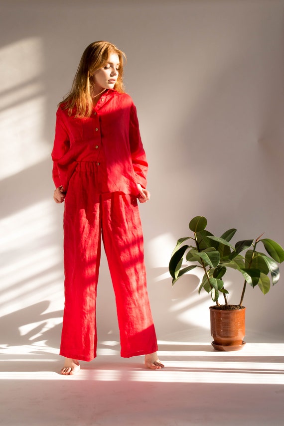 Buy LINEN PAJAMA SET for Women, Two Piece Set With Linen Pants