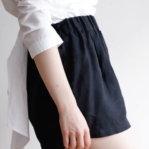 Tuman High Waisted Shorts, Black Linen Shorts for Women, Wide Leg Shorts image 2