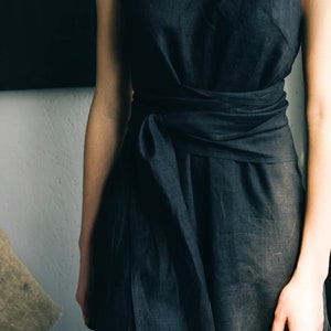 BLACK LINEN DRESS with pockets maxi black boho dress image 2