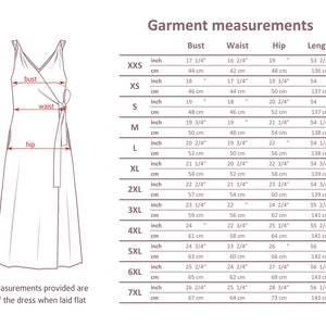 a measurements chart for a dress with measurements