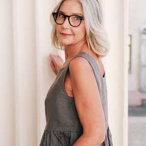 LINEN PEPLUM TOP, Sleeveless Linen Top, Ruffle Hem Blouse, Square Neck Crop Top image 5