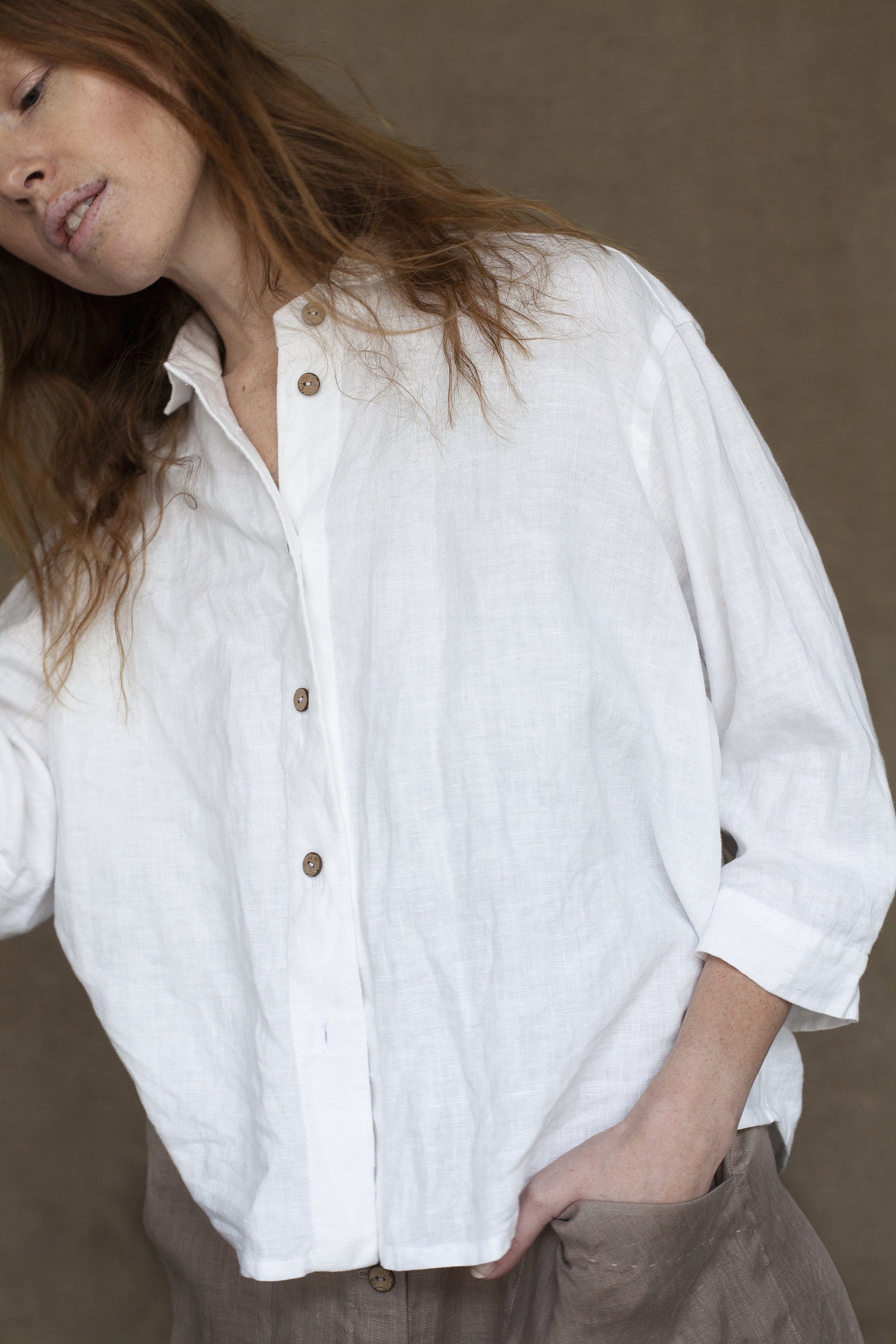 WHITE BLOUSE PALINA Oversized Linen Blouse Drop Shoulder Etsy