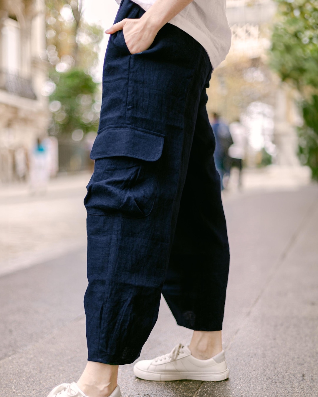 【MODERNIF】Linen Banding Cargo Wide Pants Cargo Linen Wide Leg Pants – Defiant Boutique