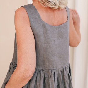 LINEN PEPLUM TOP, Sleeveless Linen Top, Ruffle Hem Blouse, Square Neck Crop Top image 9