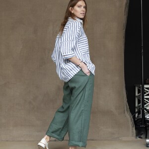 LINEN PANTS AKIM, Wide Leg Pants with Pockets, High Waisted Linen Pants image 3