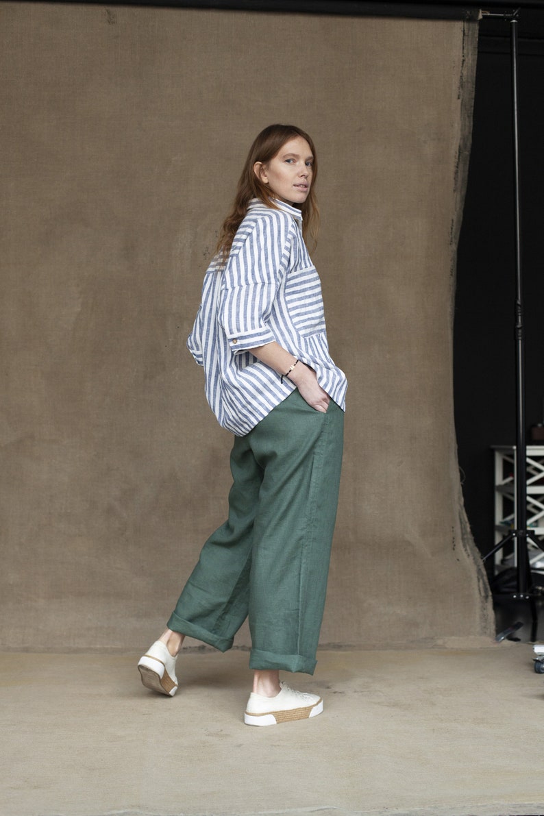 LINEN PANTS AKIM, Wide Leg Pants with Pockets, High Waisted Linen Pants image 3