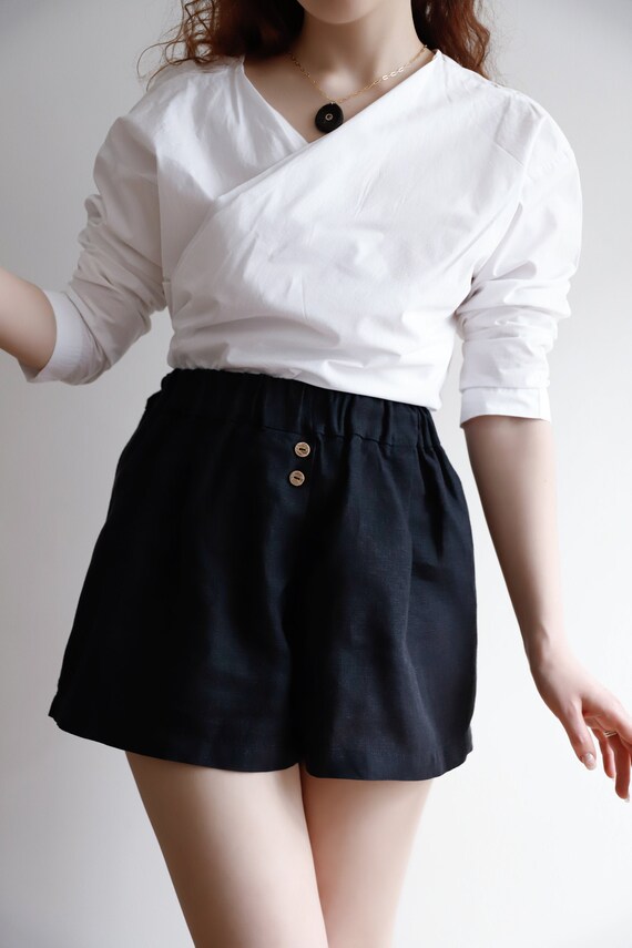 Tuman High Waisted Shorts Black Linen Shorts for Women Wide - Etsy