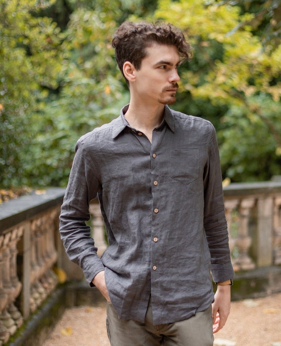 LINEN SHIRT MEN With Long Sleeves Button Down Mens Linen - Etsy