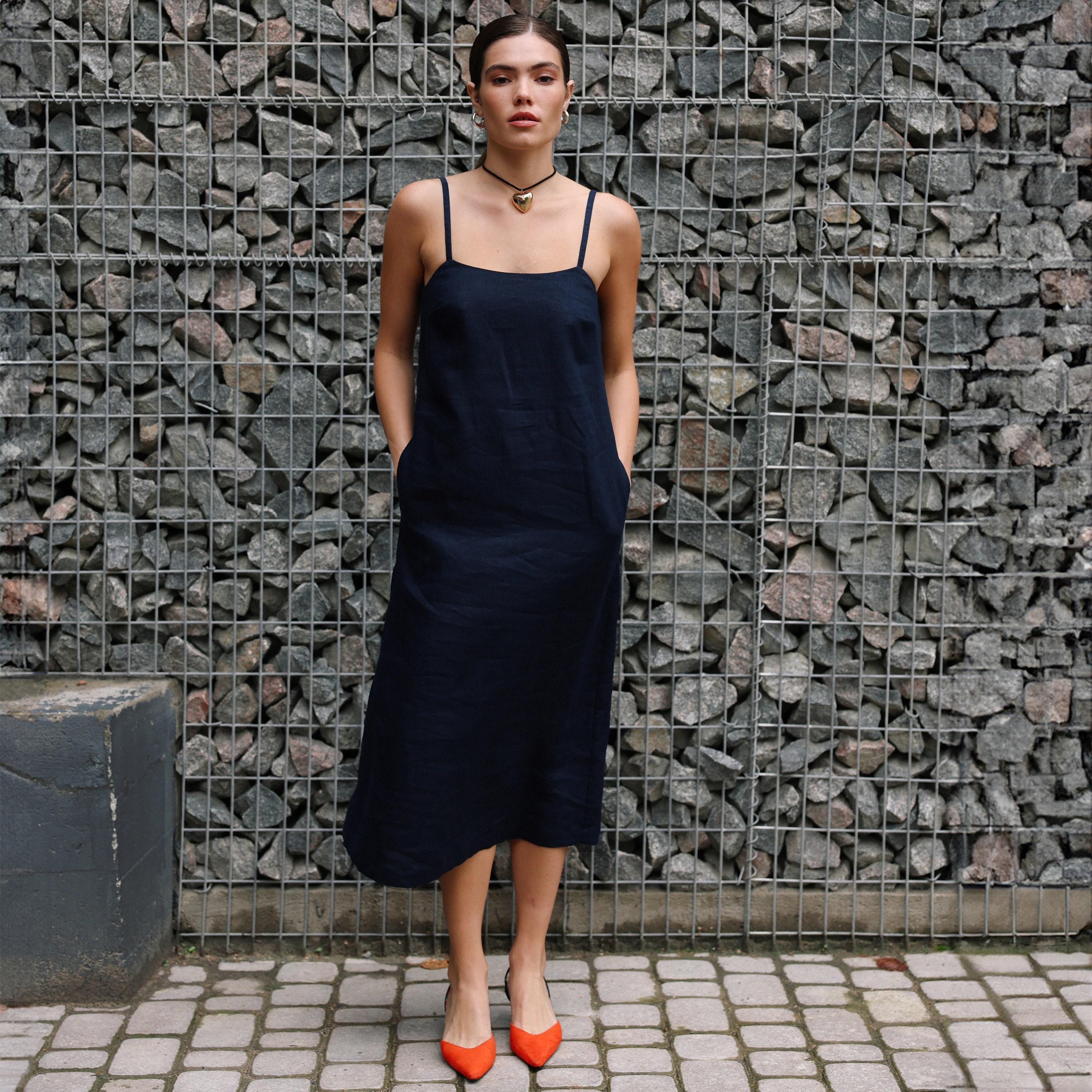 Linen Slip Midi Dress With Pockets, Boho Minimalist Style, Sleeveless Summer Dress With Adjustable Straps Versatile Layering - Etsy Linen Slip Midi Dress With Pockets, Boho Minimalist Style, Sleeveless Summer Dress With Adjustable Straps Versatile Layering - Etsy