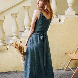 Maxi Sleeveless Linen Wrap Dress with Twisted Straps and Pockets NASTYA image 2