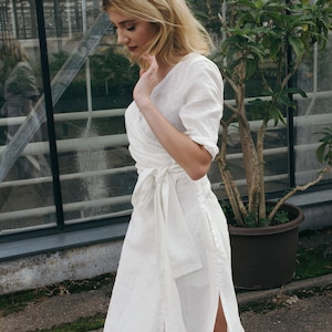 White Linen Dress EMILY, Boho linen dress, casual wedding linen dress, bridesmaid clothing image 4