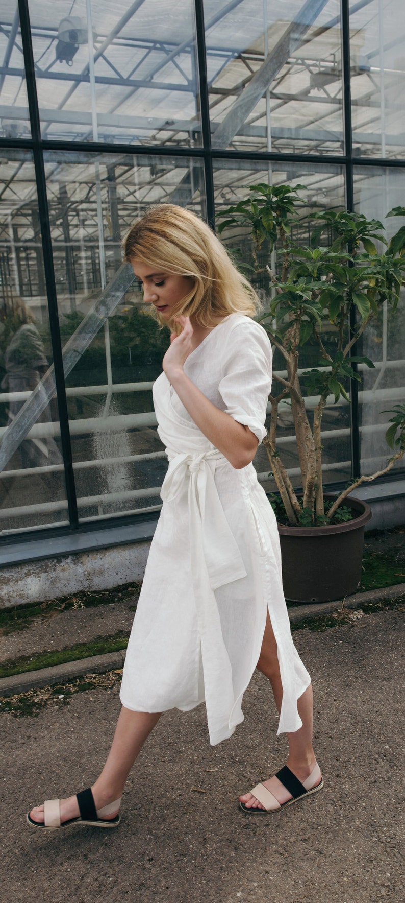 White Linen Dress EMILY, Boho linen dress, casual wedding linen dress, bridesmaid clothing image 4