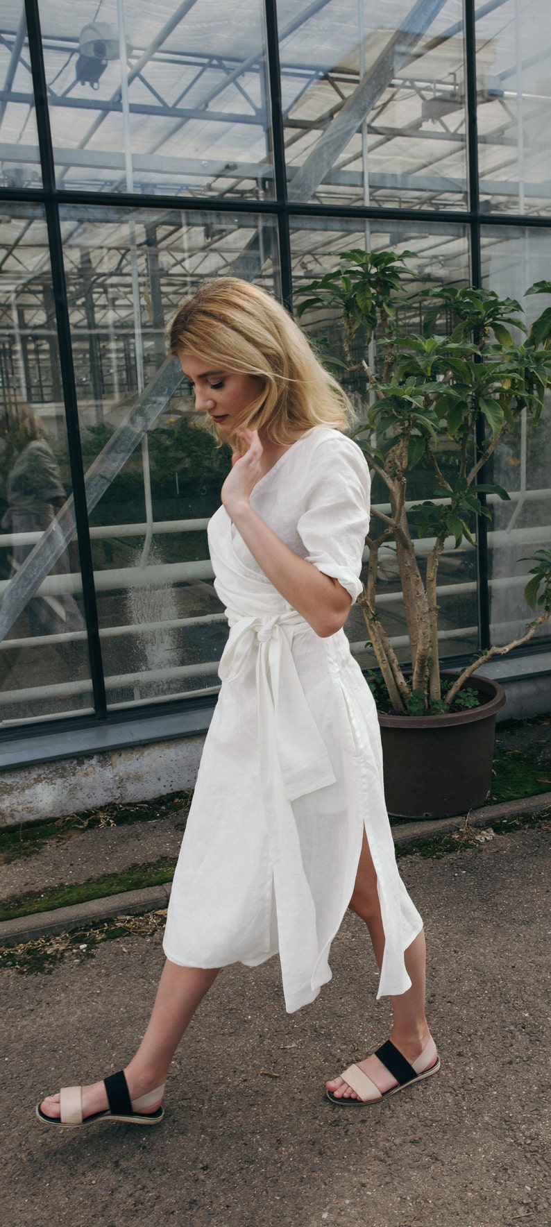 White Linen Dress EMILY, Boho linen dress, casual wedding linen dress, bridesmaid clothing imagem 4