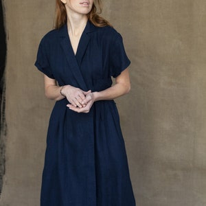 HANNA LINEN DRESS with Belt, Shirt Dress with Pockets, Midi Dress image 4