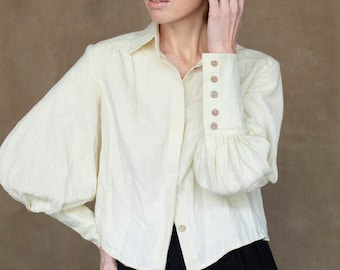 Bishop Sleeve Blouse RAGNEDA, Linen Victorian blouse with puffy sleeves