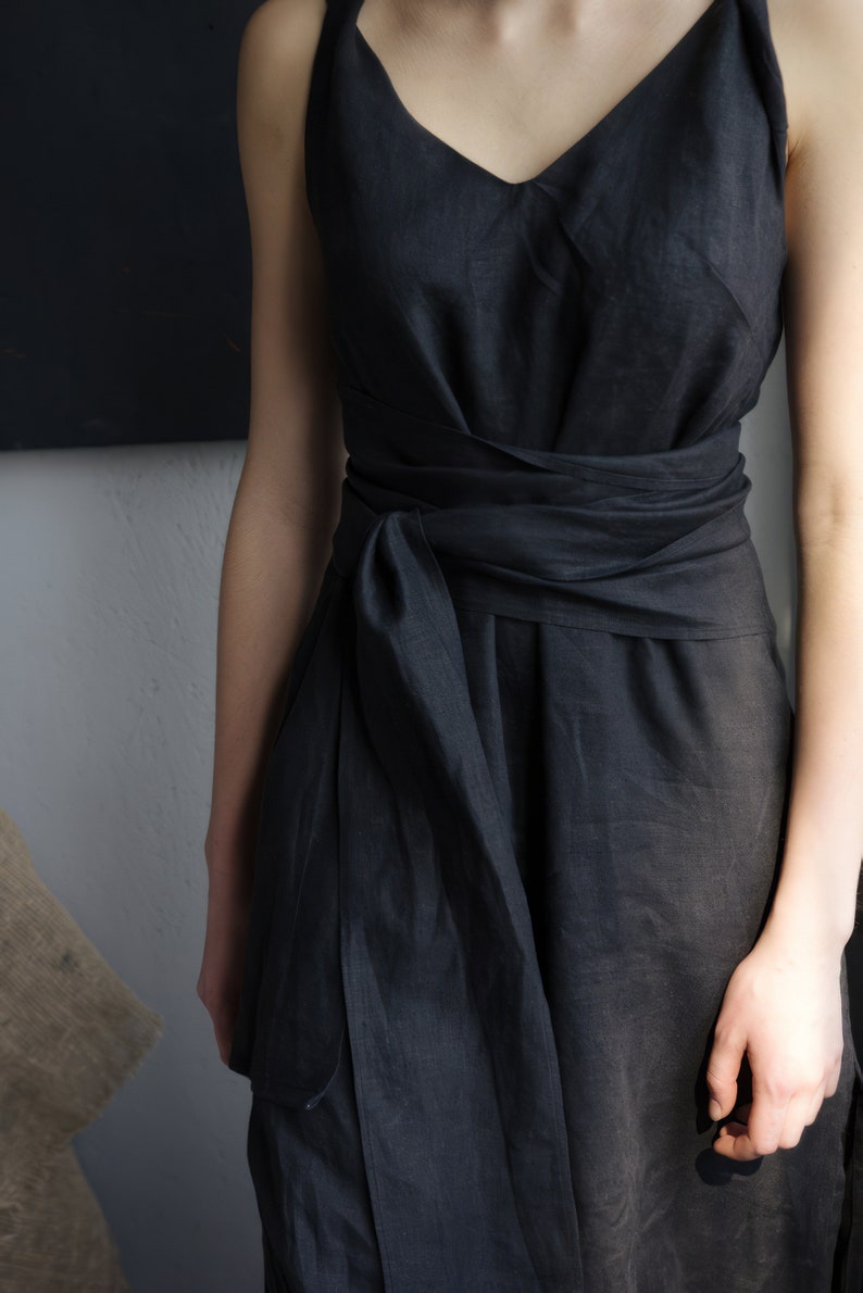 SUMMER LINEN DRESS with pockets maxi black boho dress image 5