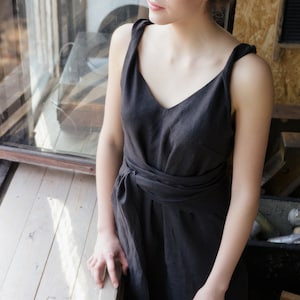 SUMMER LINEN DRESS with pockets maxi black boho dress image 9