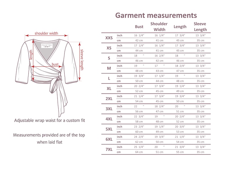 the measurements of a women's crop top