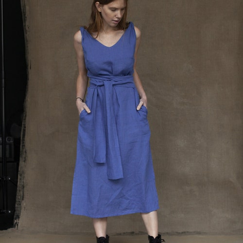 Maxi Sleeveless Linen Wrap Dress With Twisted Straps and Etsy