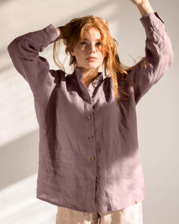 Oversized Linen Shirt: Relaxed Fit Long Sleeve Button-Up Blouse