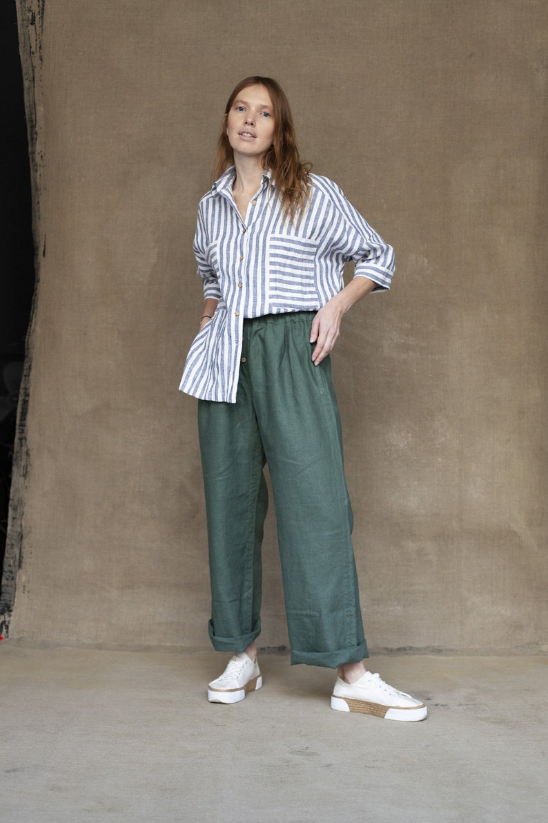 LINEN PANTS AKIM, Wide Leg Pants with Pockets, High Waisted Linen Pants image 1