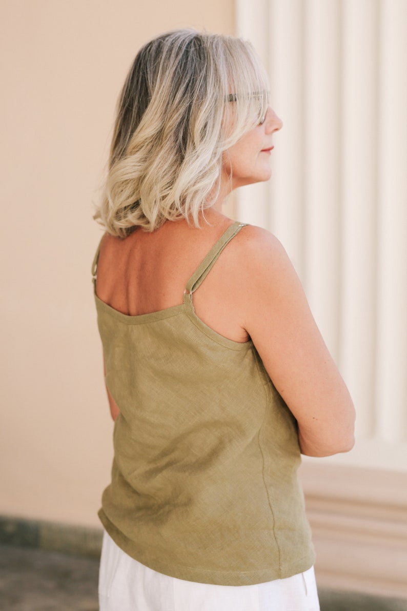 Linen V-Neck Camisole Top, Linen Slip Top, Sleeveless Linen Top image 8