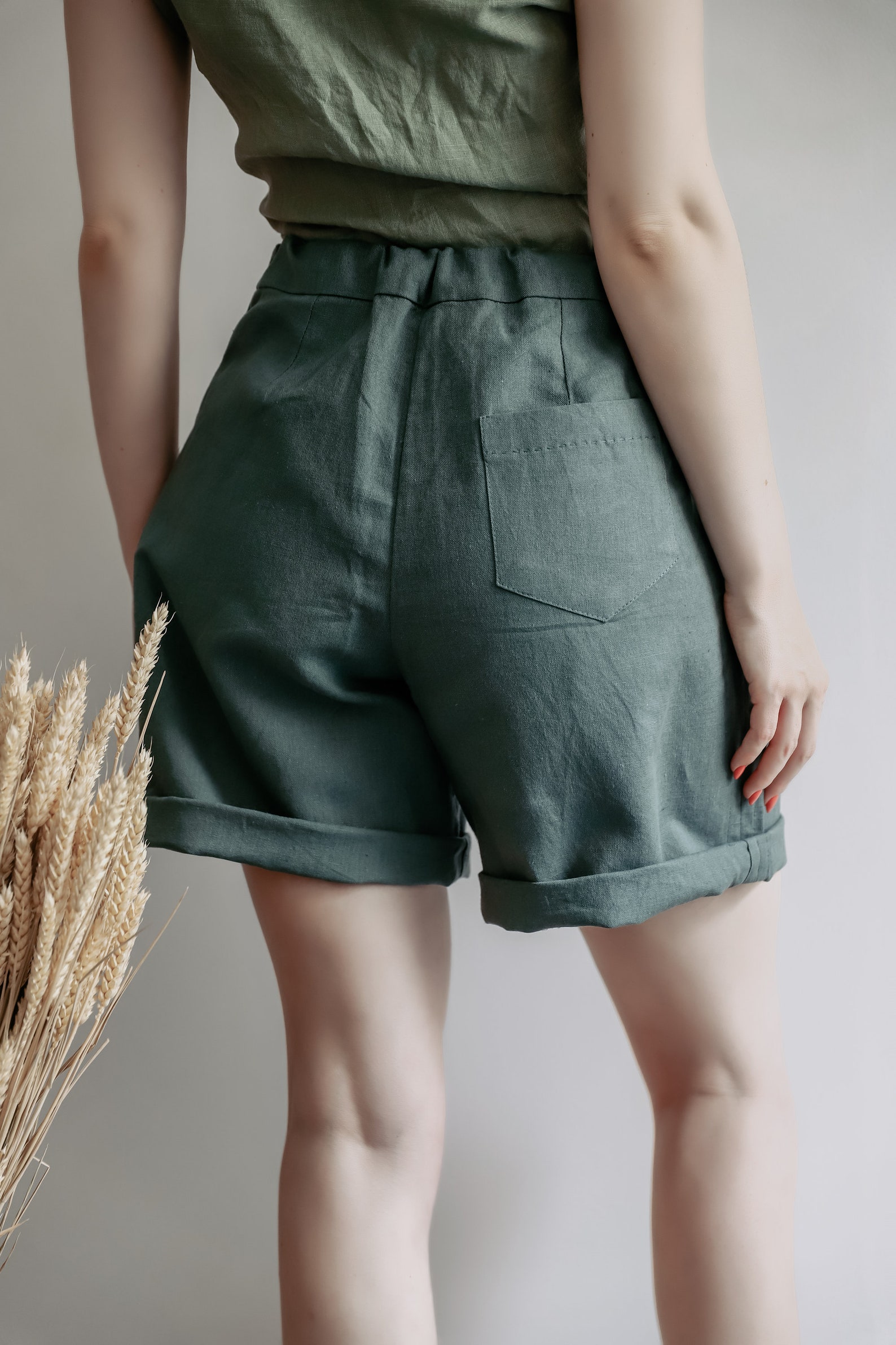 LINEN Shorts ZOSYA High Waisted Linen Shorts With Pockets - Etsy