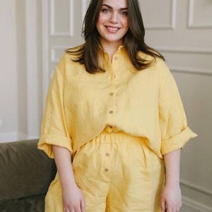 SUNFLOWER Linen Pajama Set, Yellow Linen Suit with Shorts
