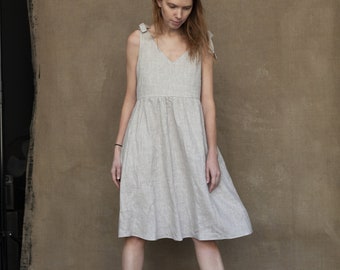 Alesya Linen Dress, Loose Sleeveless Linen Dress with Pockets and shoulder straps