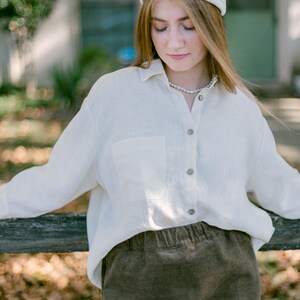 Linen Summer Shirt for Women, Relaxed Fit Button Up Blouse for Vacation or Travel, Ready to Ship