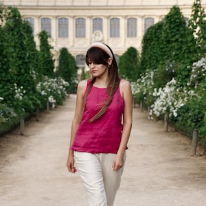 Organic Linen Tank Top: Square Neck Sleeveless Blouse