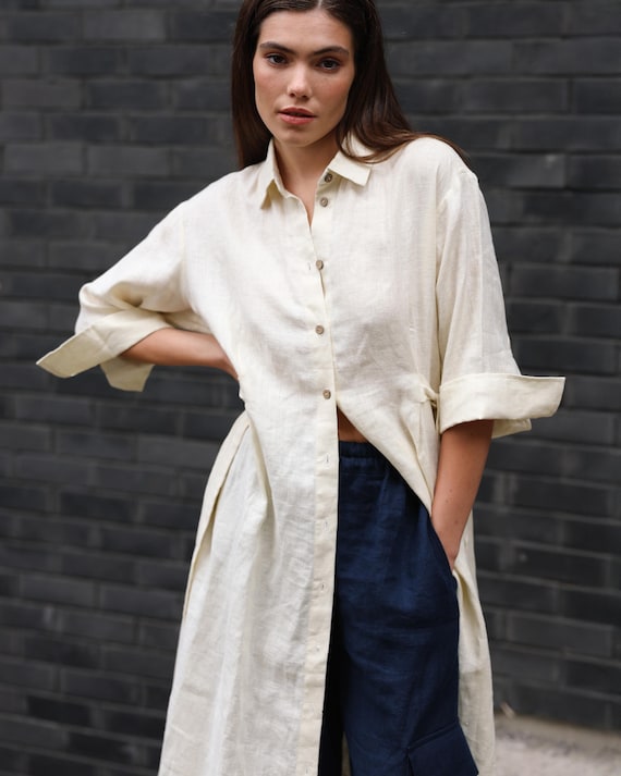 oversize midi shirt dress Carel Oversized Designer Shirt Dress | Flowy Silhouette & Textured Feel