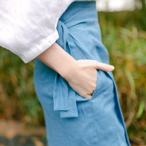 Jupe portefeuille en lin, jupe longue avec poches, jupe crayon taille haute, jupe longue grande taille Élégante et naturelle image 5