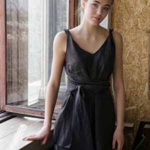SUMMER LINEN DRESS with pockets maxi black boho dress image 2