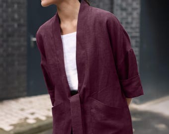 Minimalist Linen Kimono Jacket: Lightweight Cardigan with Pockets