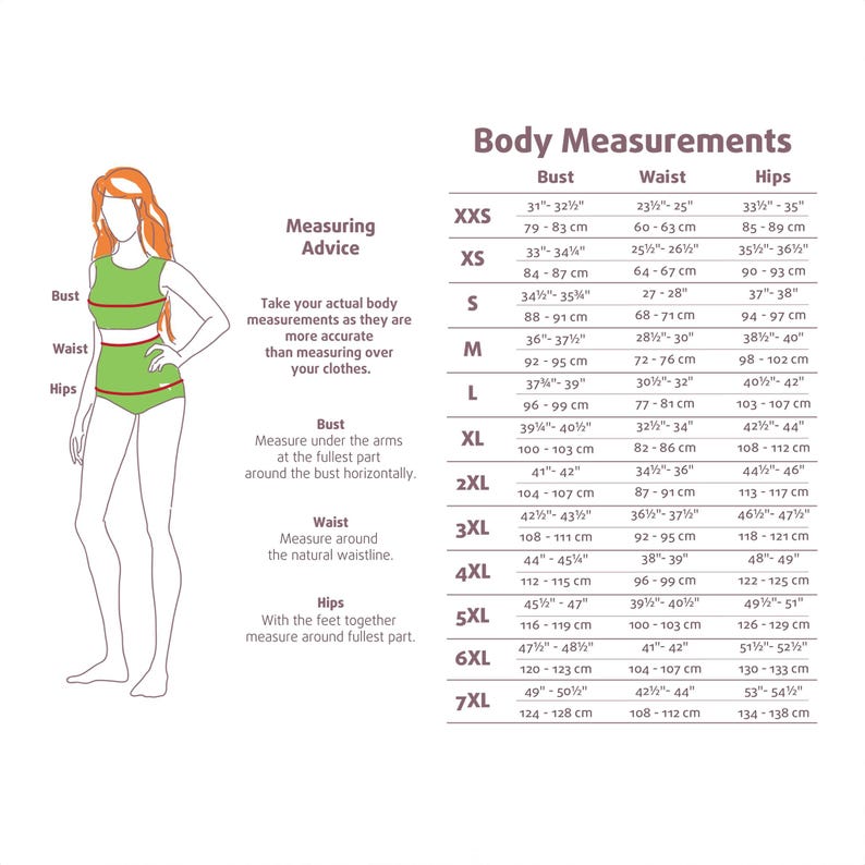 a women's size guide for body measurements