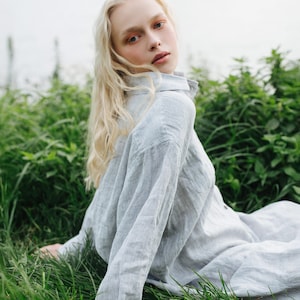 Oversized Linen Shirtdress, Cottagecore Summer Dress, Minimalist Vacation Outfit, Weekend Look, Travel Linen Dress
