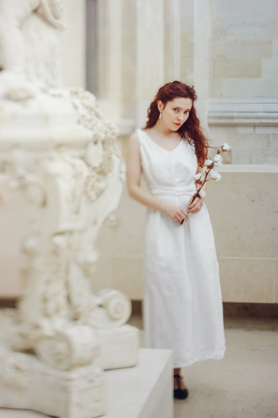 etsy white linen dress