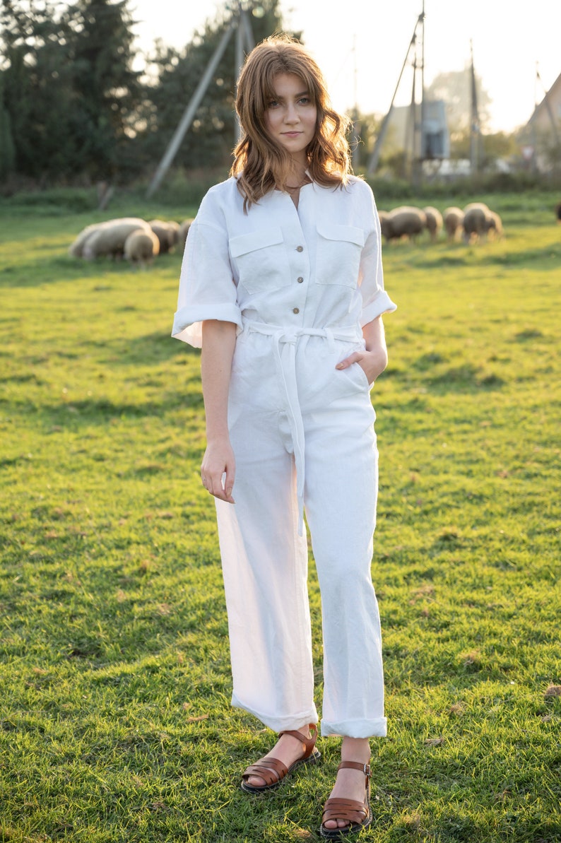 RAMONAC Linen Jumpsuit, White Linen Boiler Suit for Women image 3